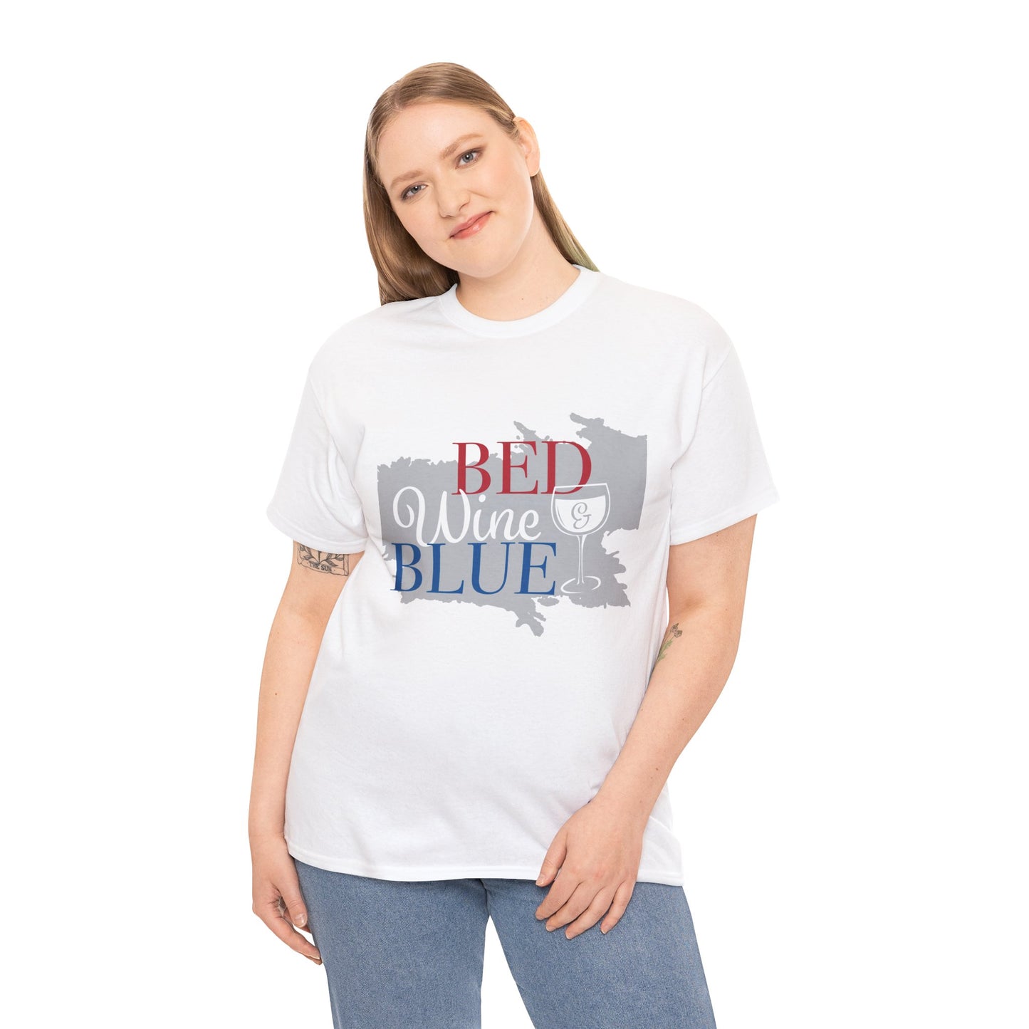 Patriotic Unisex Heavy Cotton Tee - Red Wine Blue Graphic, 4th of July, Memorial Day, Casual Wear, BBQ, Gifts